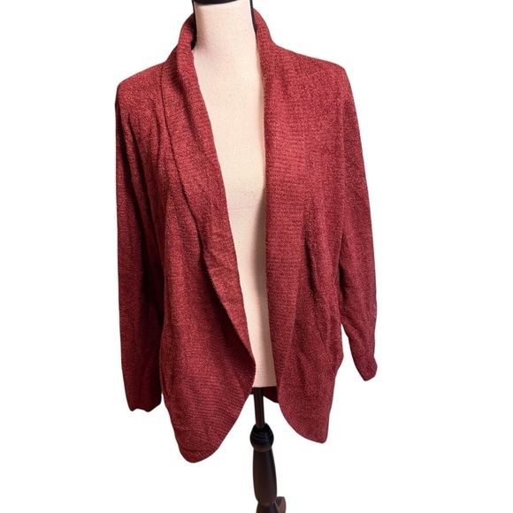 Barefoot Dreams Womens M CozyChic Light Circle Cardigan Burgundy Soft Open Front - Picture 4 of 8